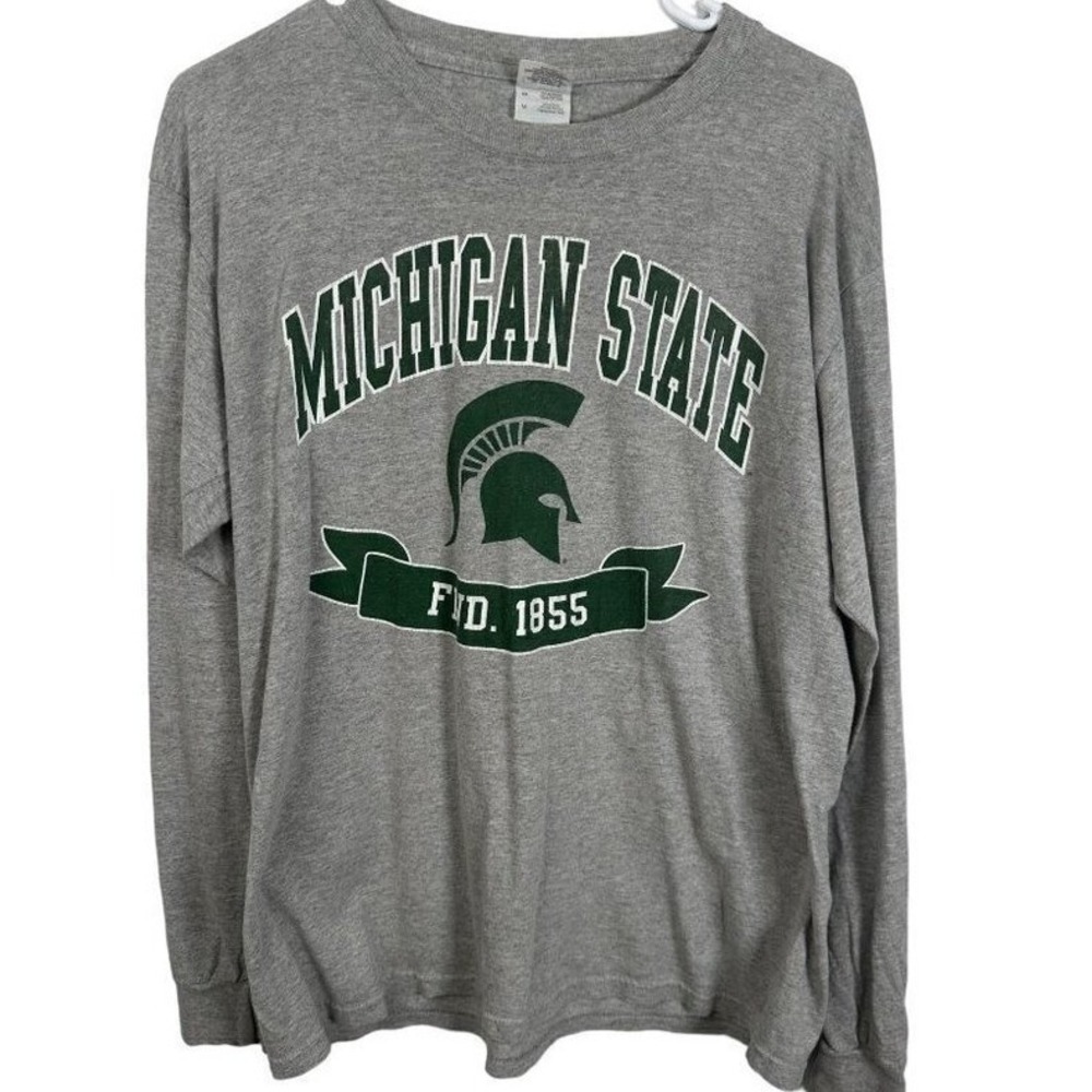 Gildan Michigan State Spartans Long Sleeve T-Shirt Gray Mens Medium MSU Logo